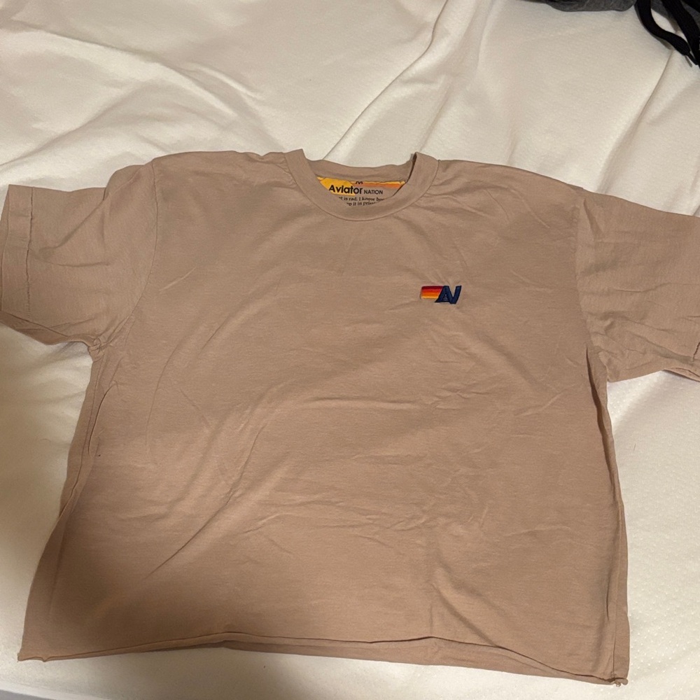Aviator Nation Beige Short Sleeve Tee cropped medium